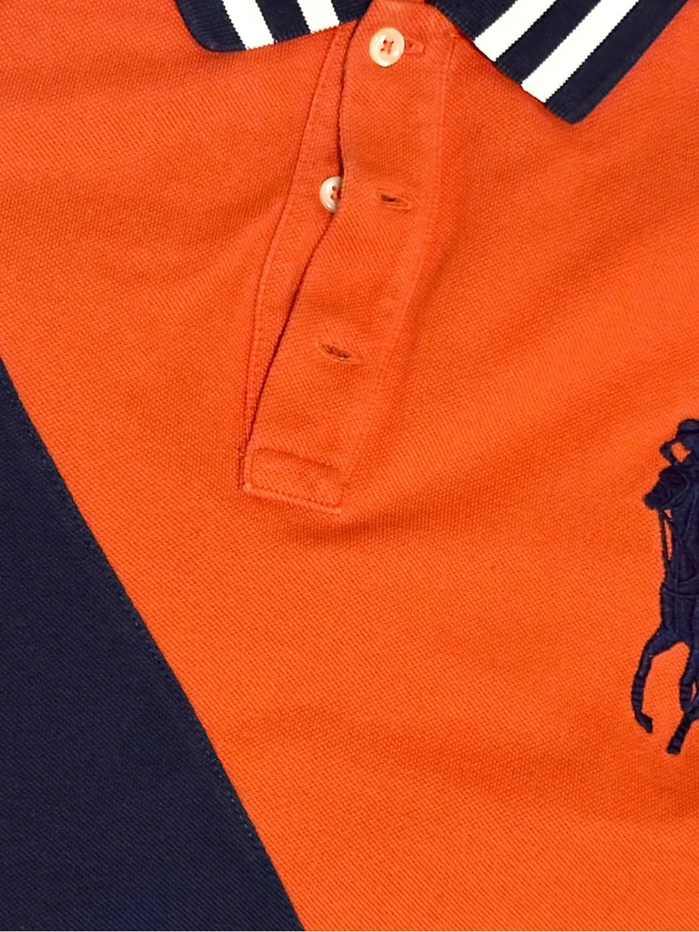 Ralph Lauren Orange Polo with Navy Diagonal Stripe and Crest
